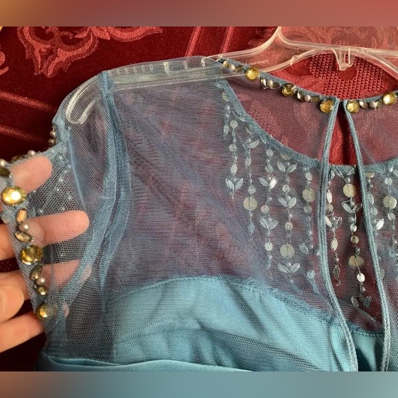 Adrianna Papell formal long gown, size 10 smoky blue with crystals. - Picture 2 of 10